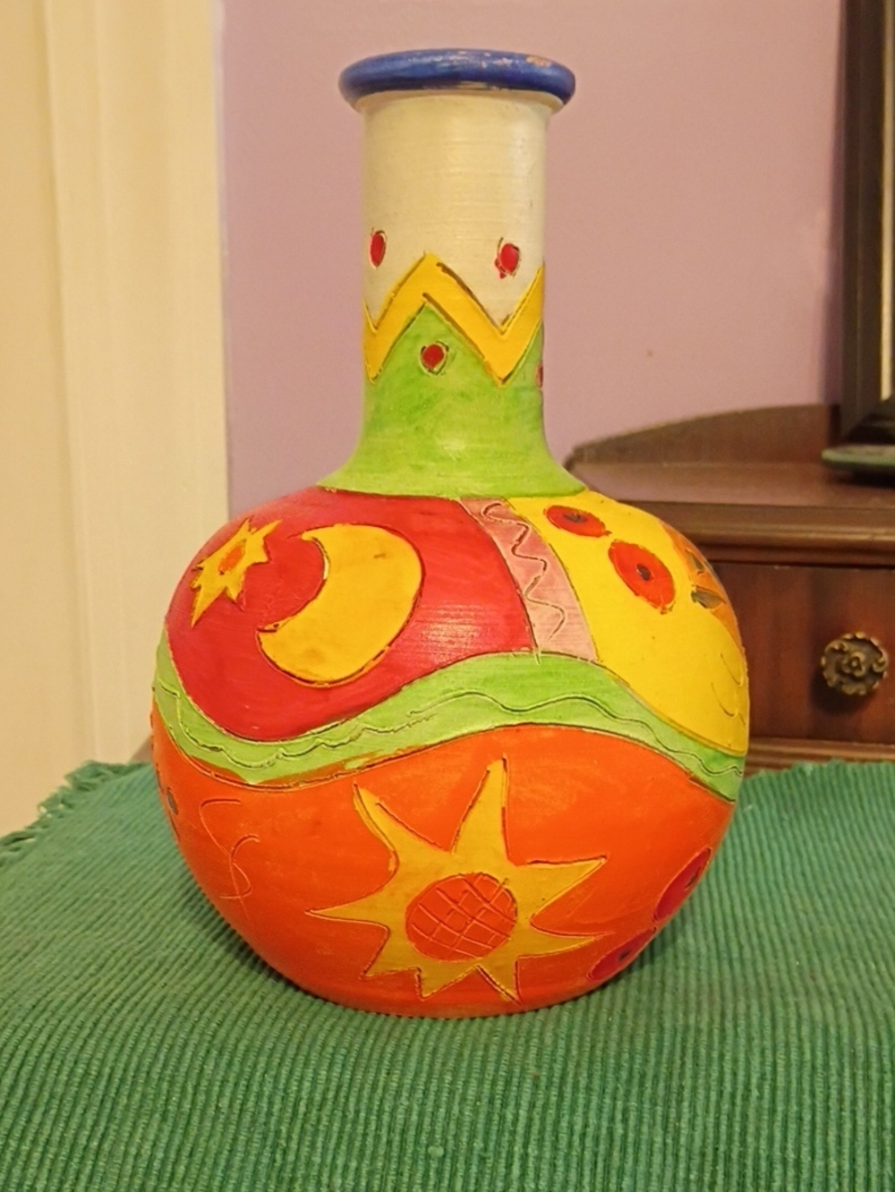 Colorful Hand-Painted Decorative Vase - Sun & Moon Motif